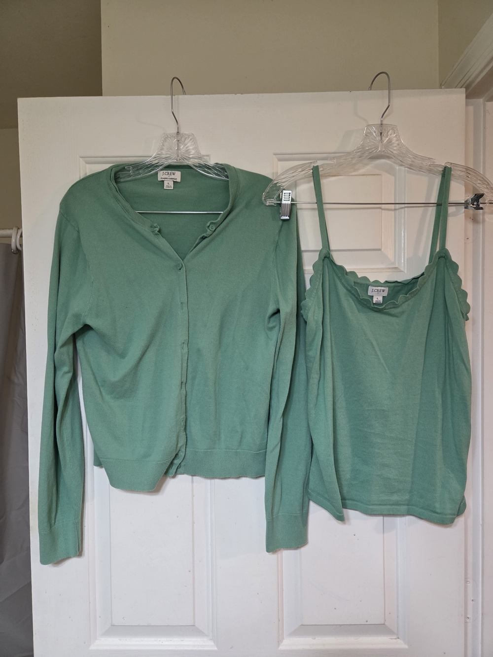 J. Crew Mint Green Cardigan and Scalloped Cami Set